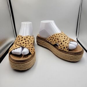 SAM EDELMAN Korina Tan Cheetah Print Platform Sandal Sz 7.5